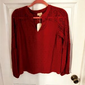 NWT - Small - Burnt orange, lace details, blouse. Perfect for Fall